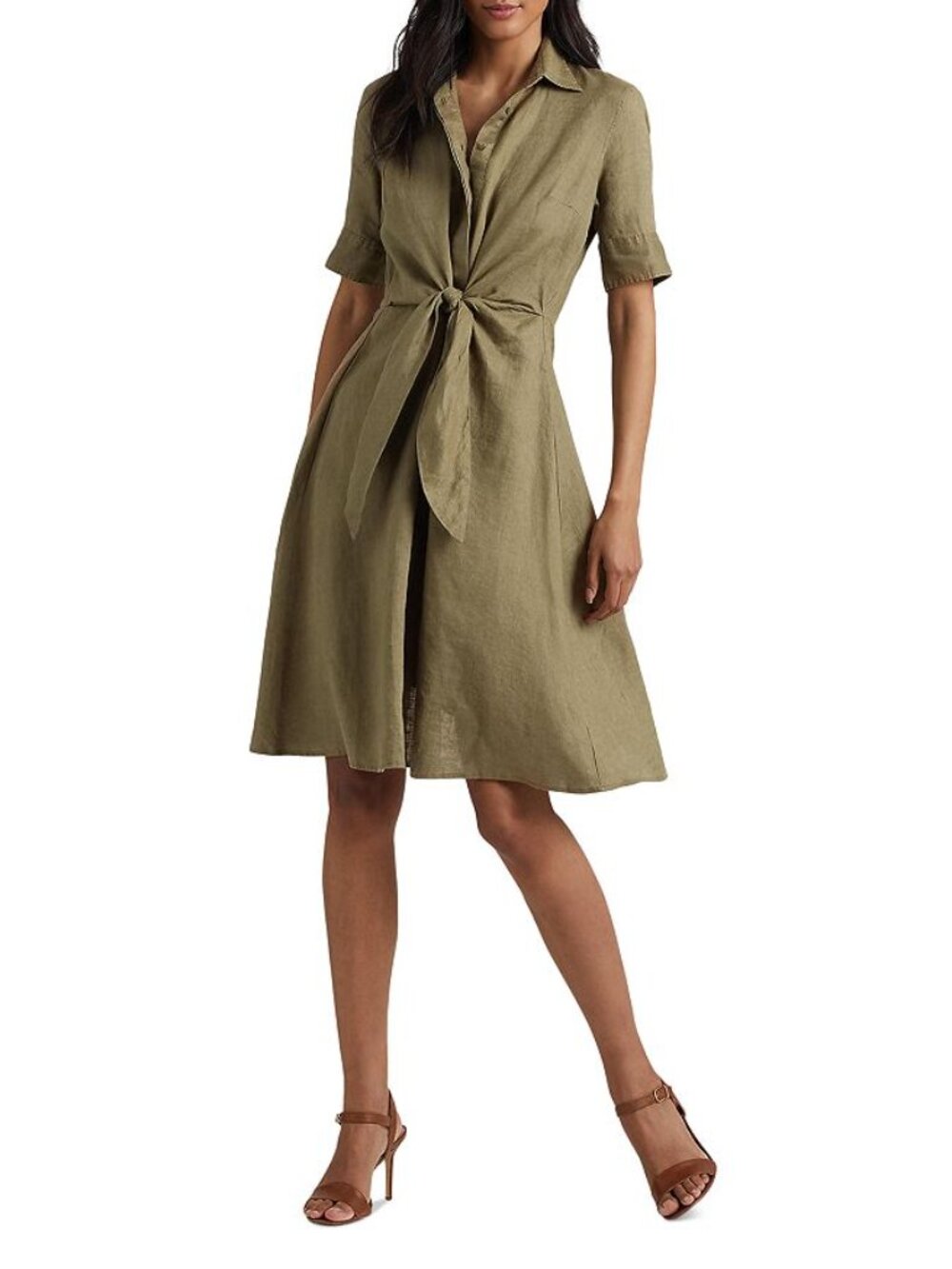 Lauren Ralph Lauren Linen tight front detail Fit And Flare Shirt dress size 12